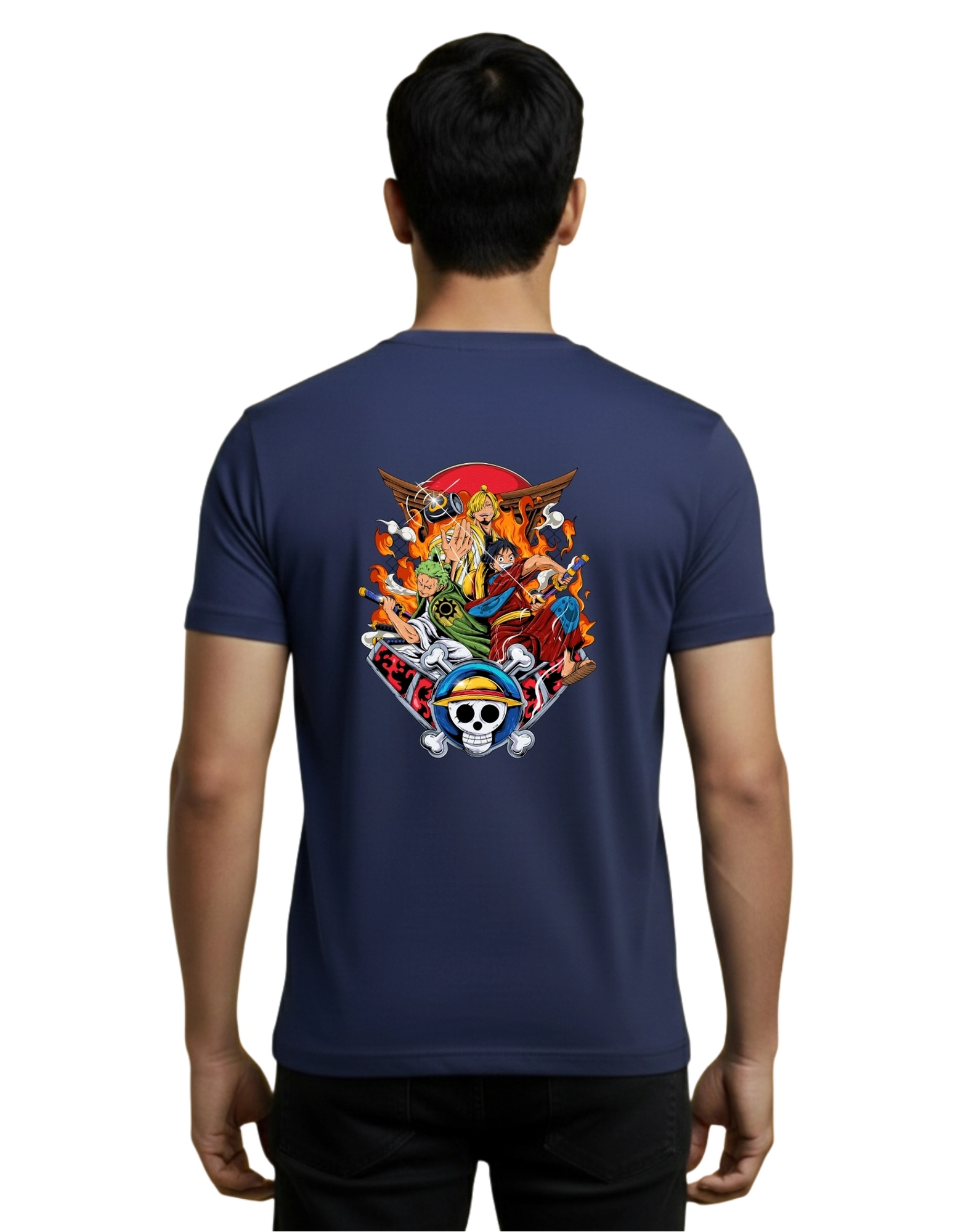 Straw Hat Pirates Cotton Round Neck T-Shirt 180 GSM Navy Blue