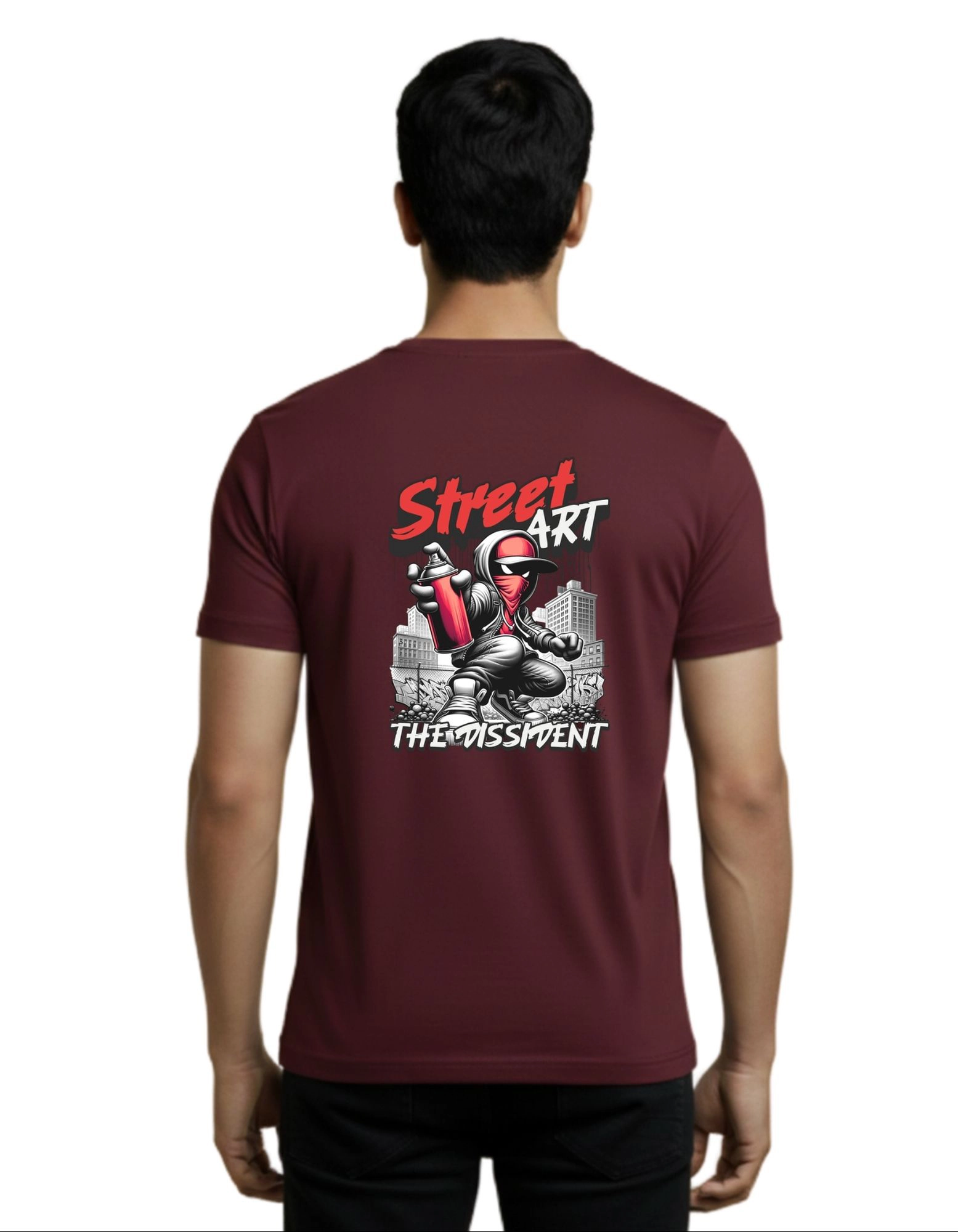 Street Art Disrupt Cotton Round Neck T-Shirt 180 GSM Maroon