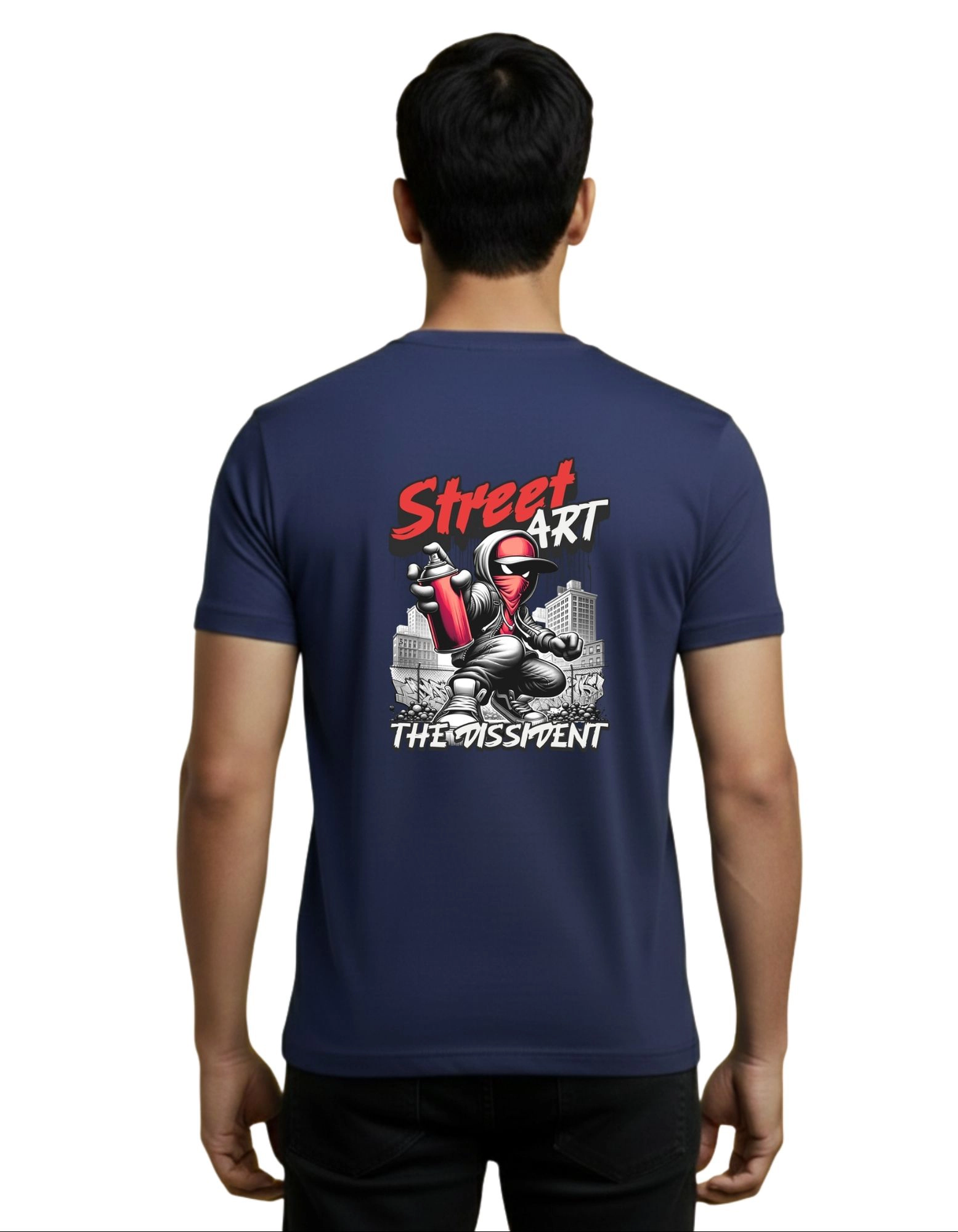 Street Art Disrupt Cotton Round Neck T-Shirt 180 GSM Navy Blue