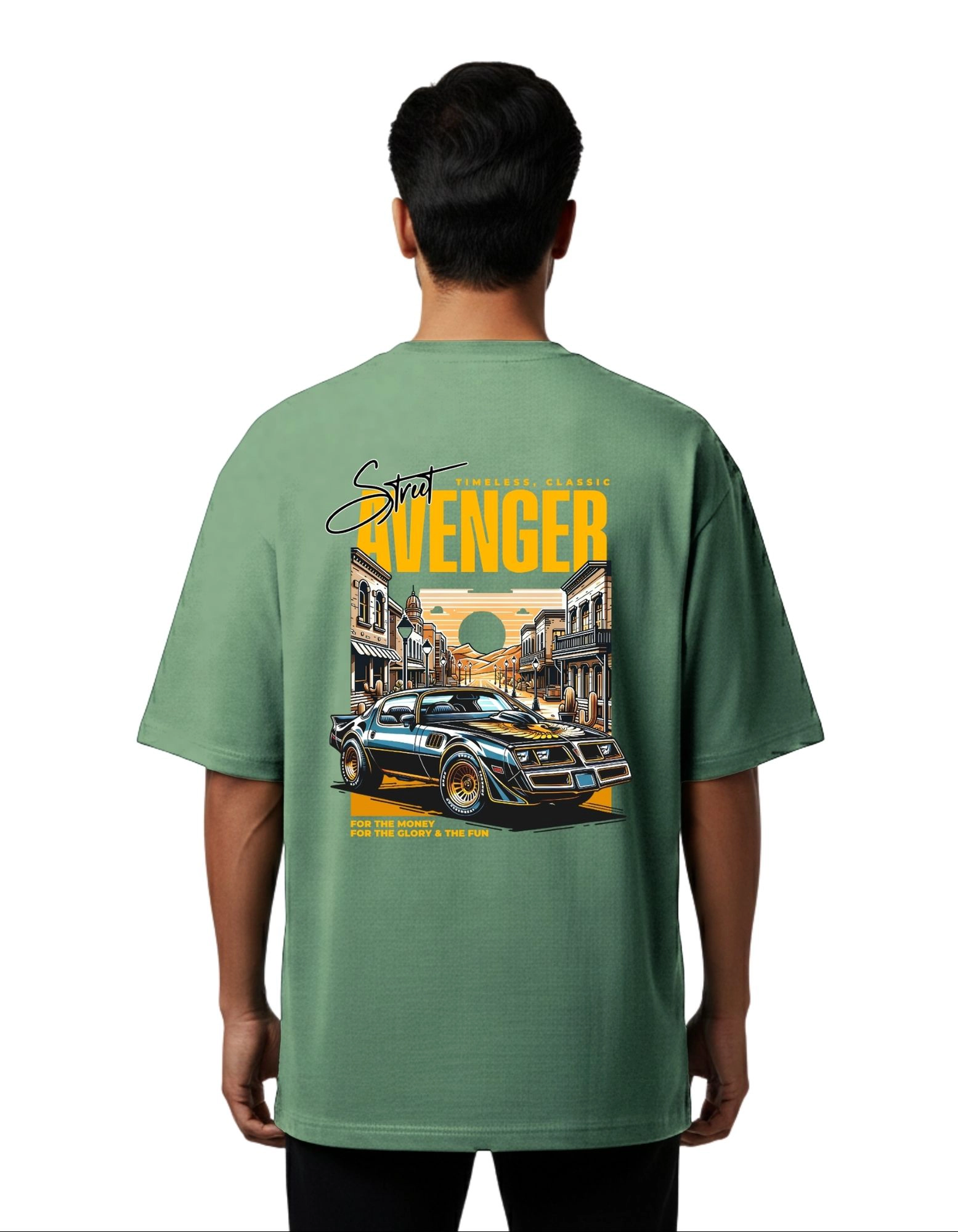 Street Avenger Graphic Oversize Cotton French Terry T-Shirt 240 GSM D Green