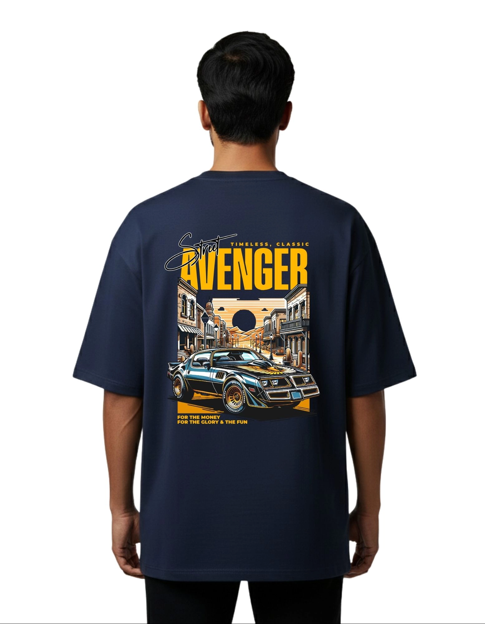 Street Avenger Graphic Oversize Cotton French Terry T-Shirt 240 GSM Navy Blue