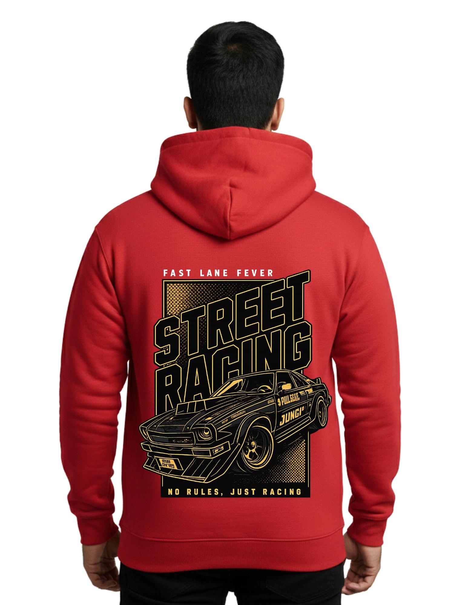 Street Racing Graphic 300 GSM Hoodie Without Zipper Red