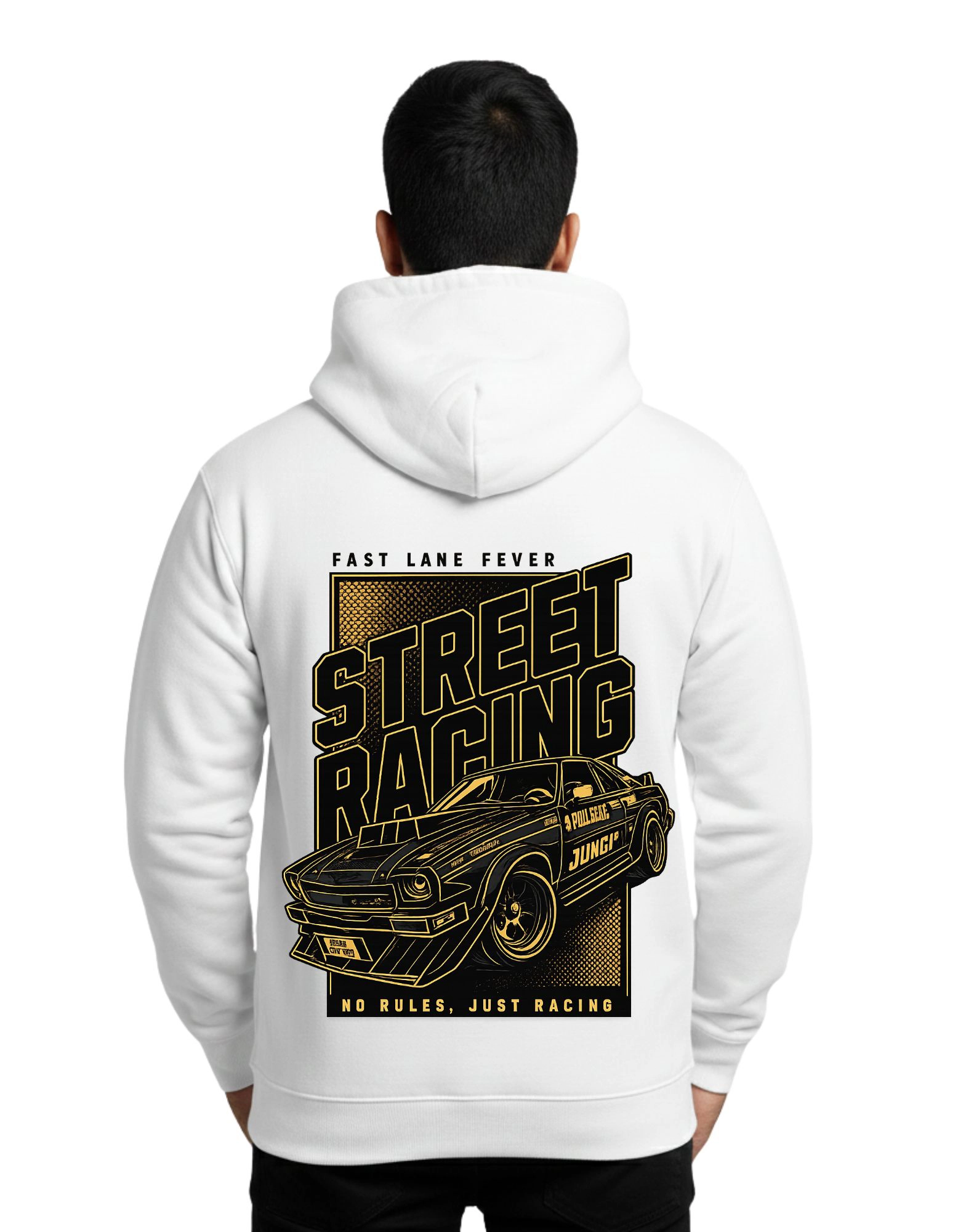 Street Racing Graphic 300 GSM Hoodie Without Zipper White