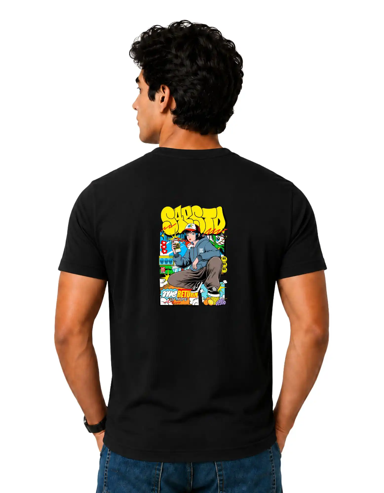Street Return Cotton Round Neck T-Shirt 180 GSM Black