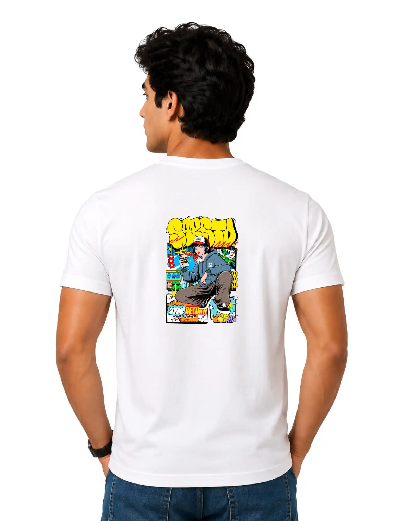 Street Return Cotton Round Neck T-Shirt 180 GSM White