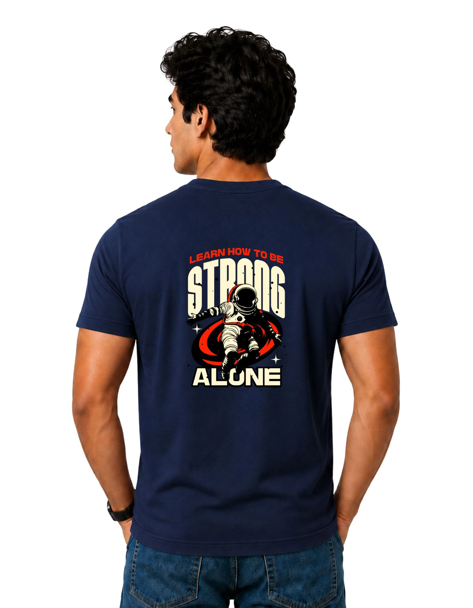 Strong Alone Cotton Round Neck T-Shirt 180 GSM Navy Blue