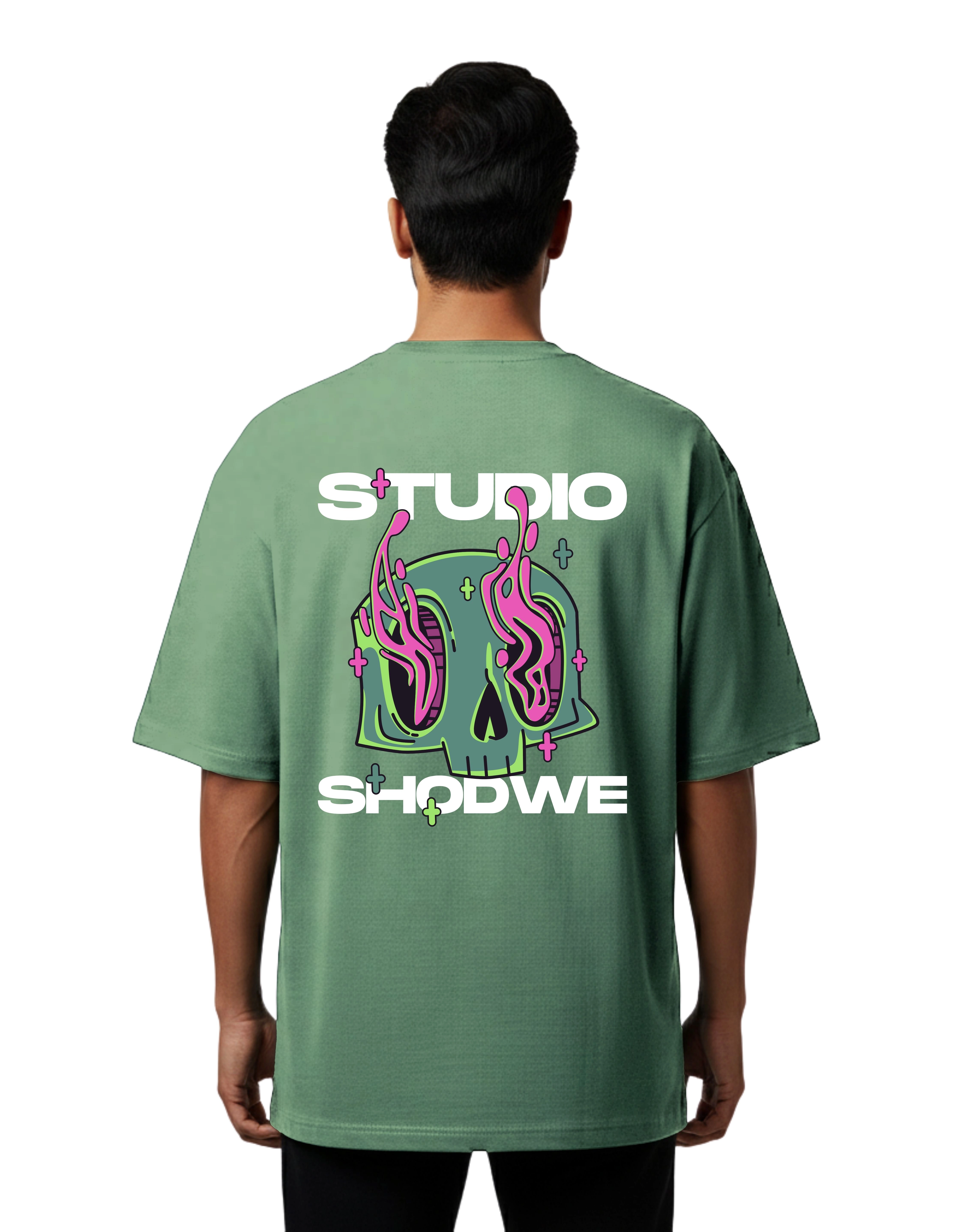 Studio Shodwe Graphic Oversized Cotton French Terry T-Shirt 240 GSM D Green