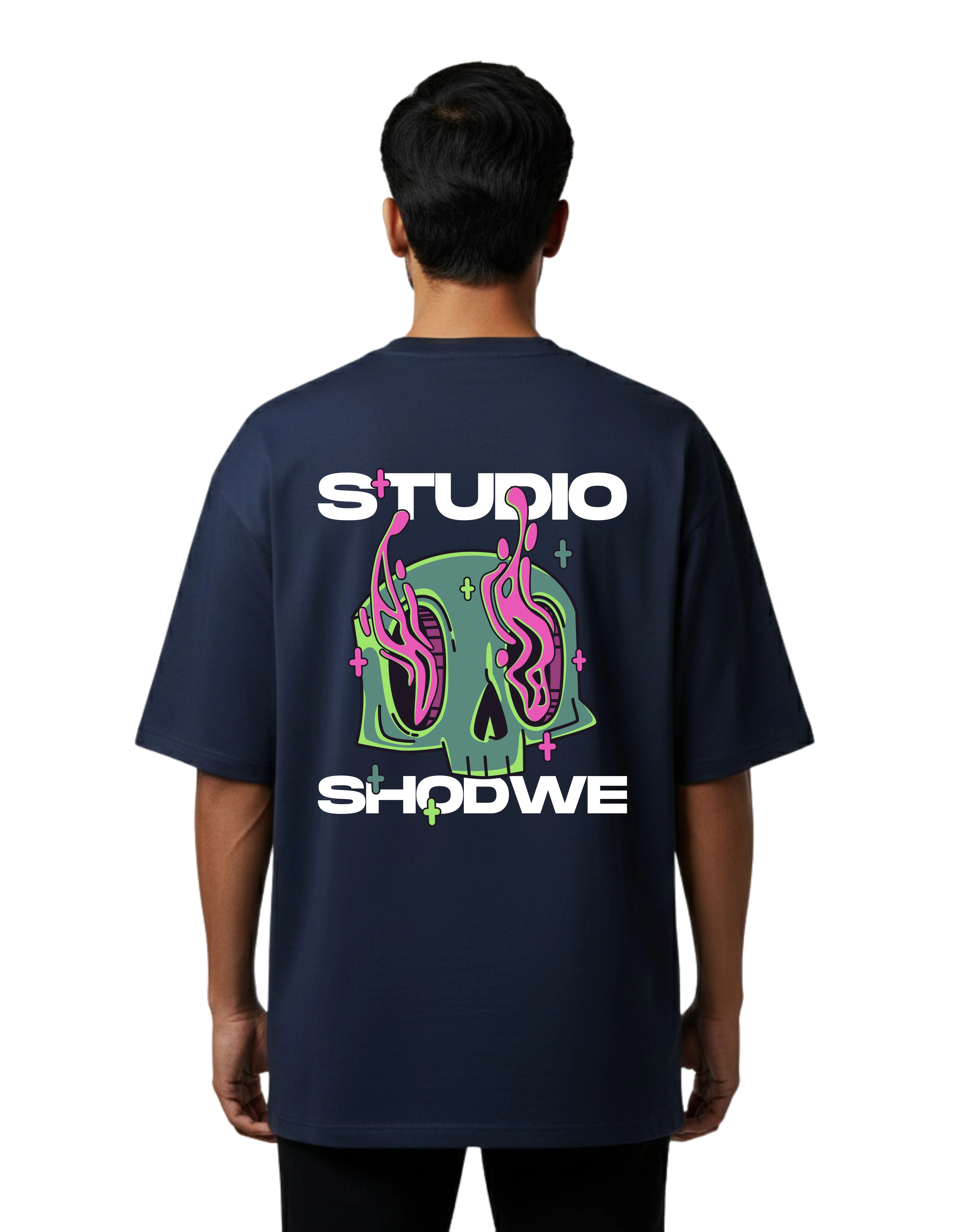 Studio Shodwe Graphic Oversized Cotton French Terry T-Shirt 240 GSM Navy Blue