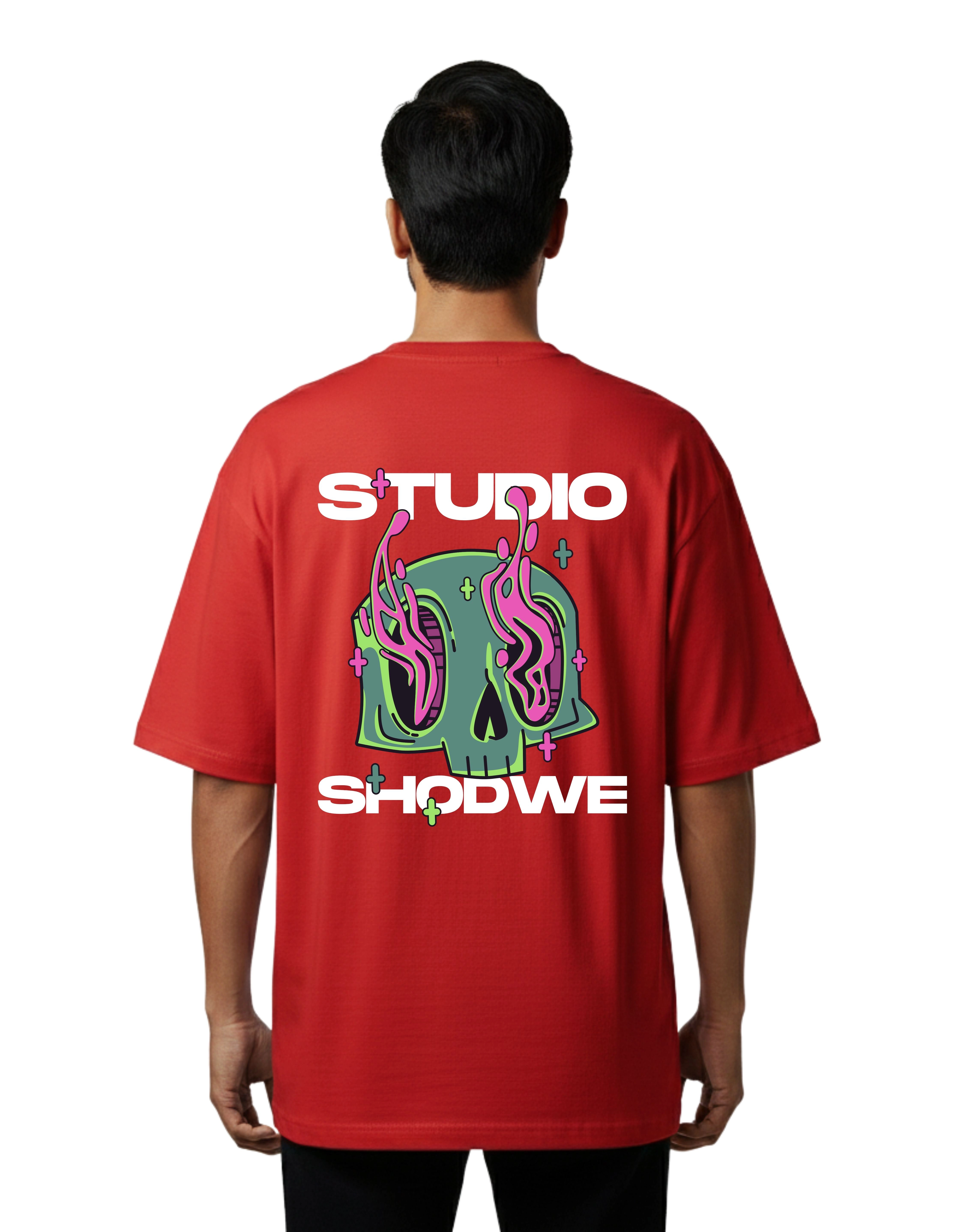 Studio Shodwe Graphic Oversized Cotton French Terry T-Shirt 240 GSM Red