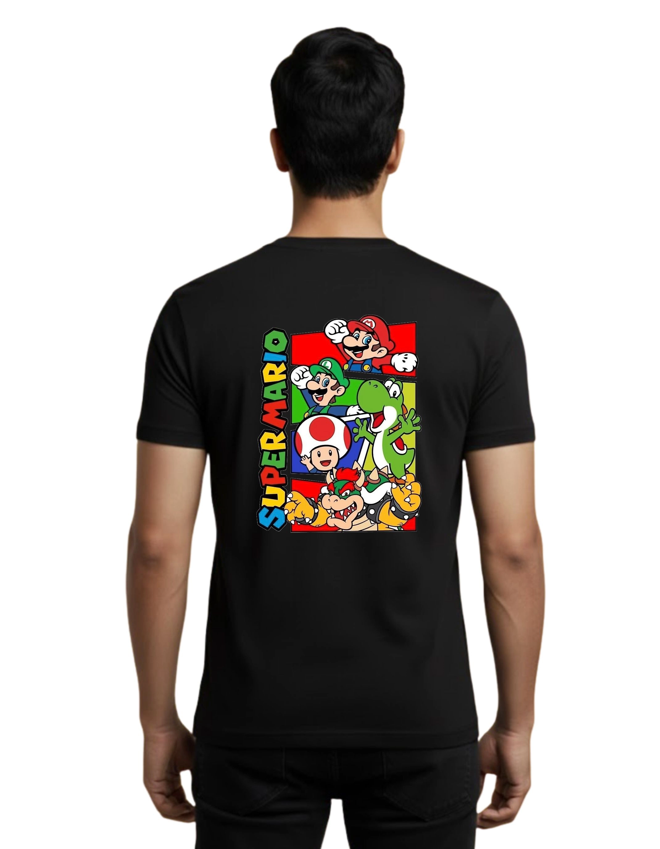 Super Mario Collage Cotton Round Neck T-Shirt 180 GSM Black