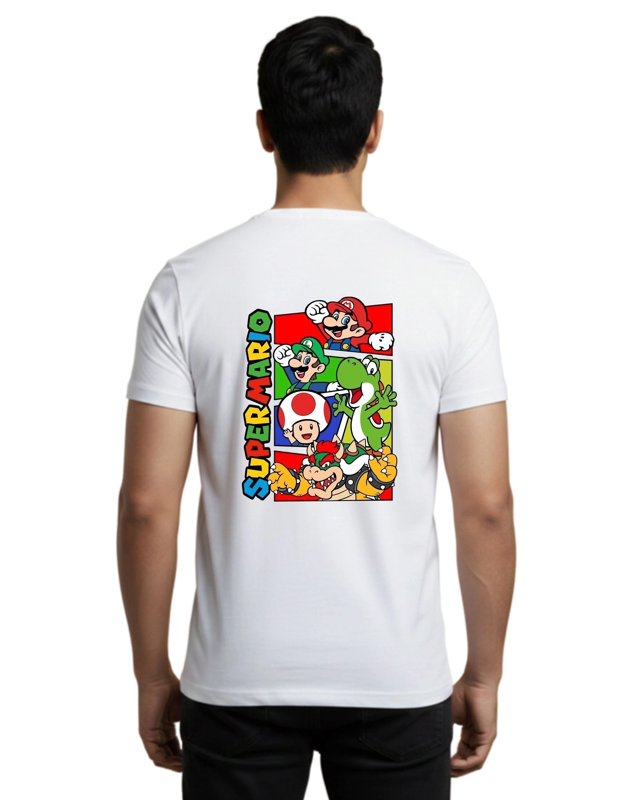 Super Mario Collage Cotton Round Neck T-Shirt 180 GSM White