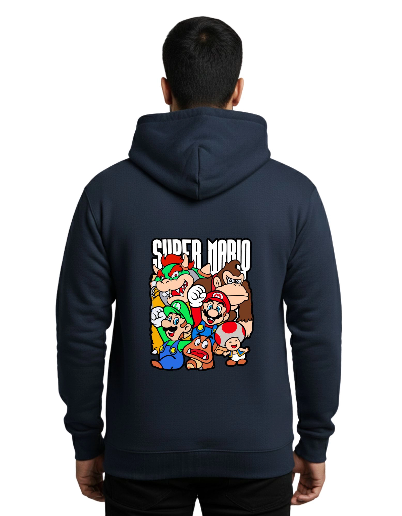 Super Mario Cotton Hoodie Without Zipper 300 GSM Navy Blue