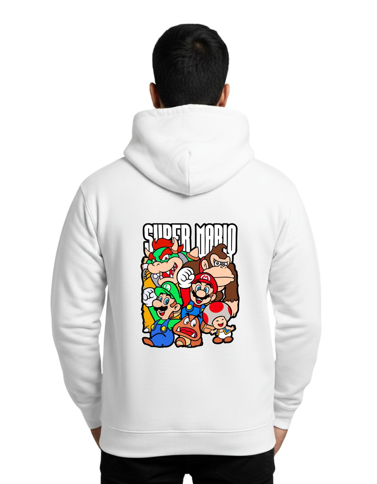 Super Mario Cotton Hoodie Without Zipper 300 GSM White
