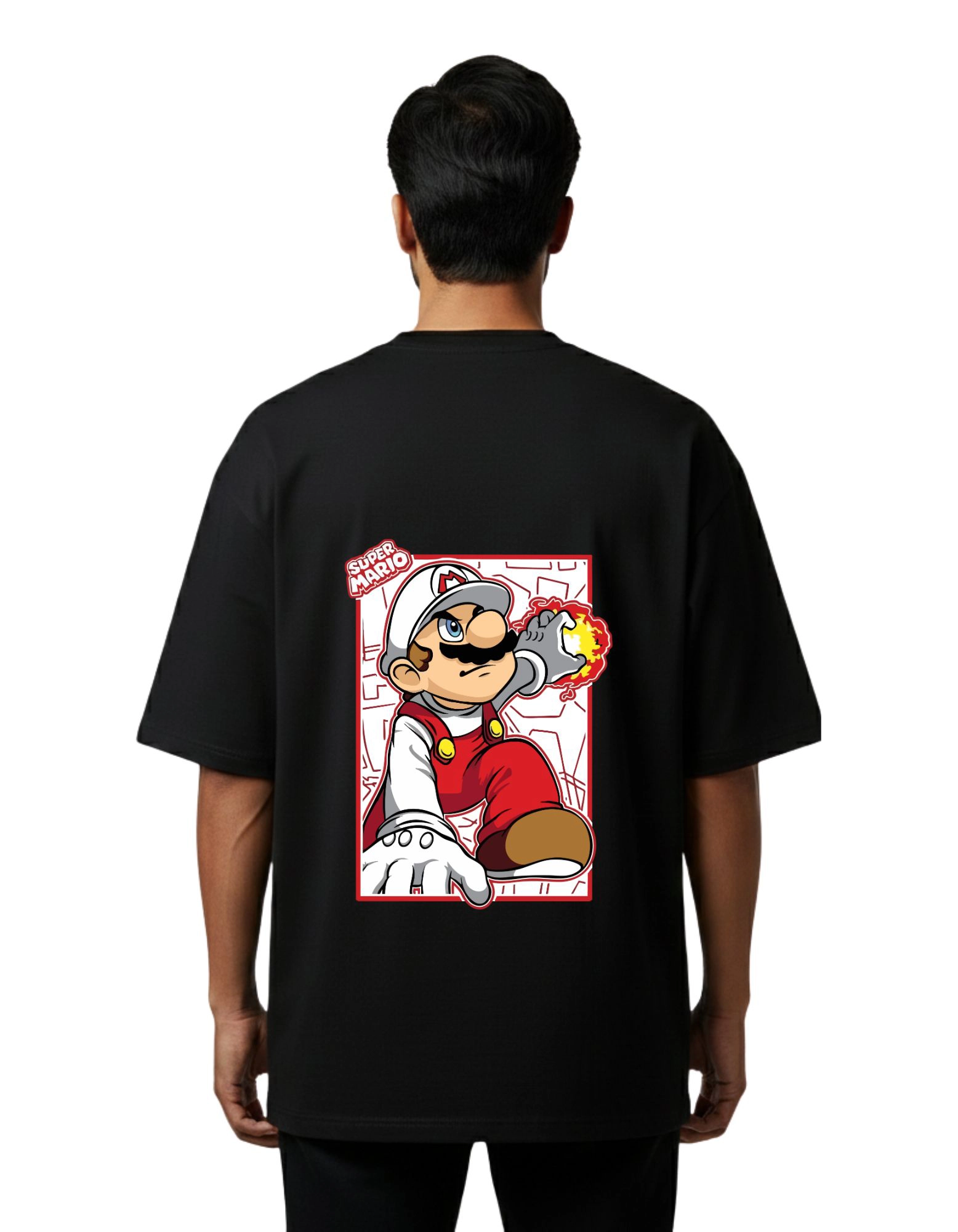 Super Mario Gaming Graphic Oversized Cotton French Terry 240 GSM T-Shirt Black