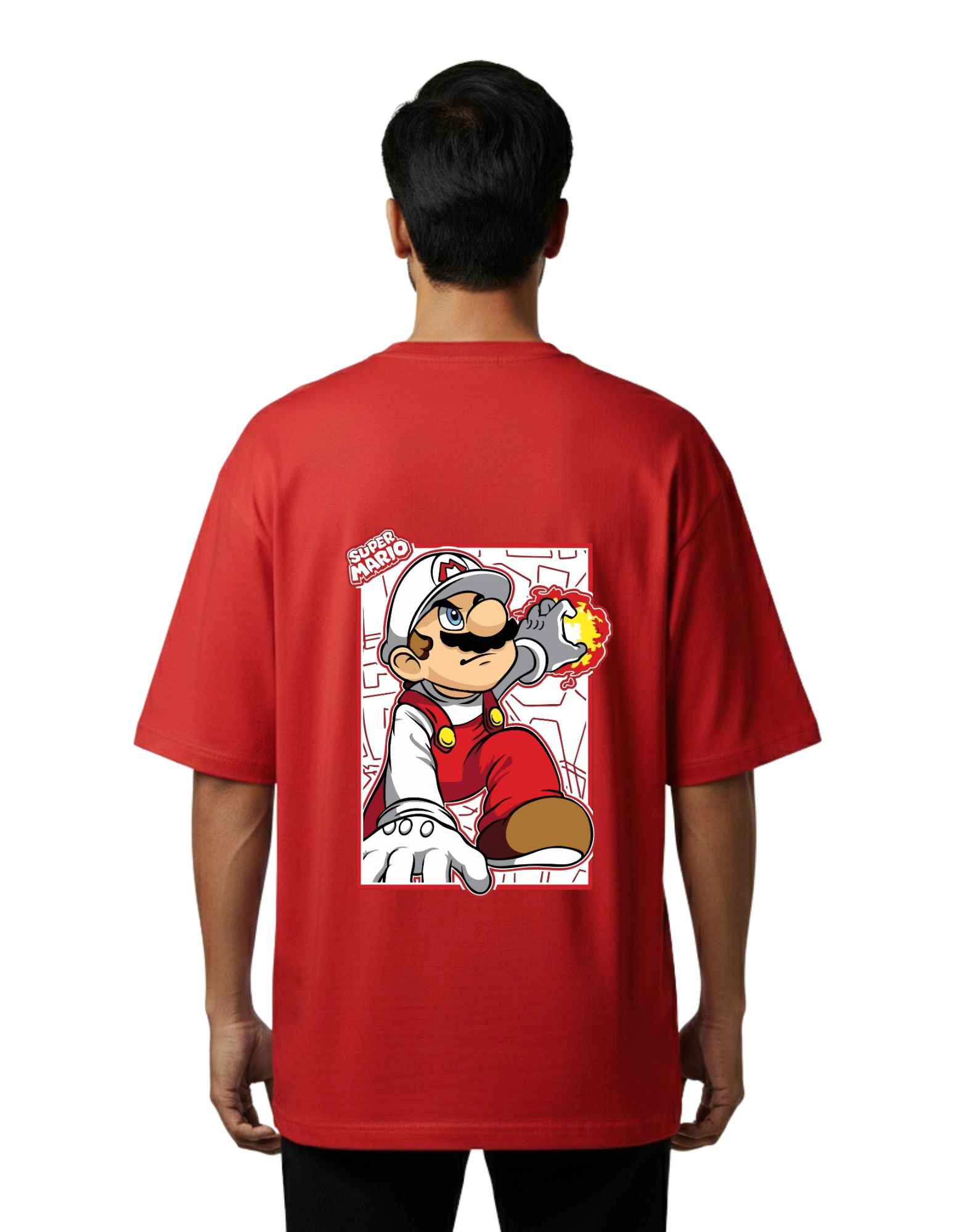 Super Mario Gaming Graphic Oversized Cotton French Terry 240 GSM T-Shirt Red
