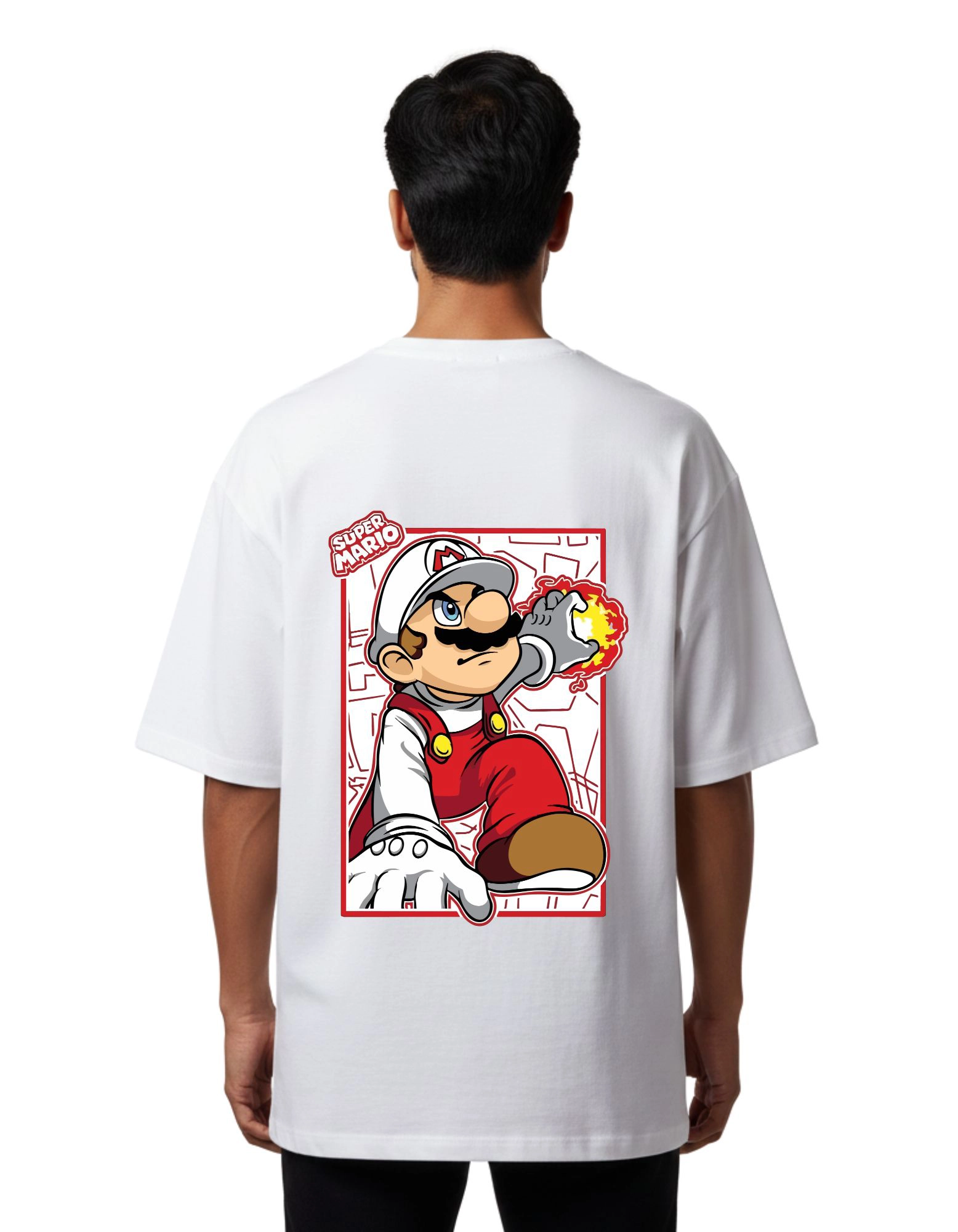 Super Mario Gaming Graphic Oversized Cotton French Terry 240 GSM T-Shirt White
