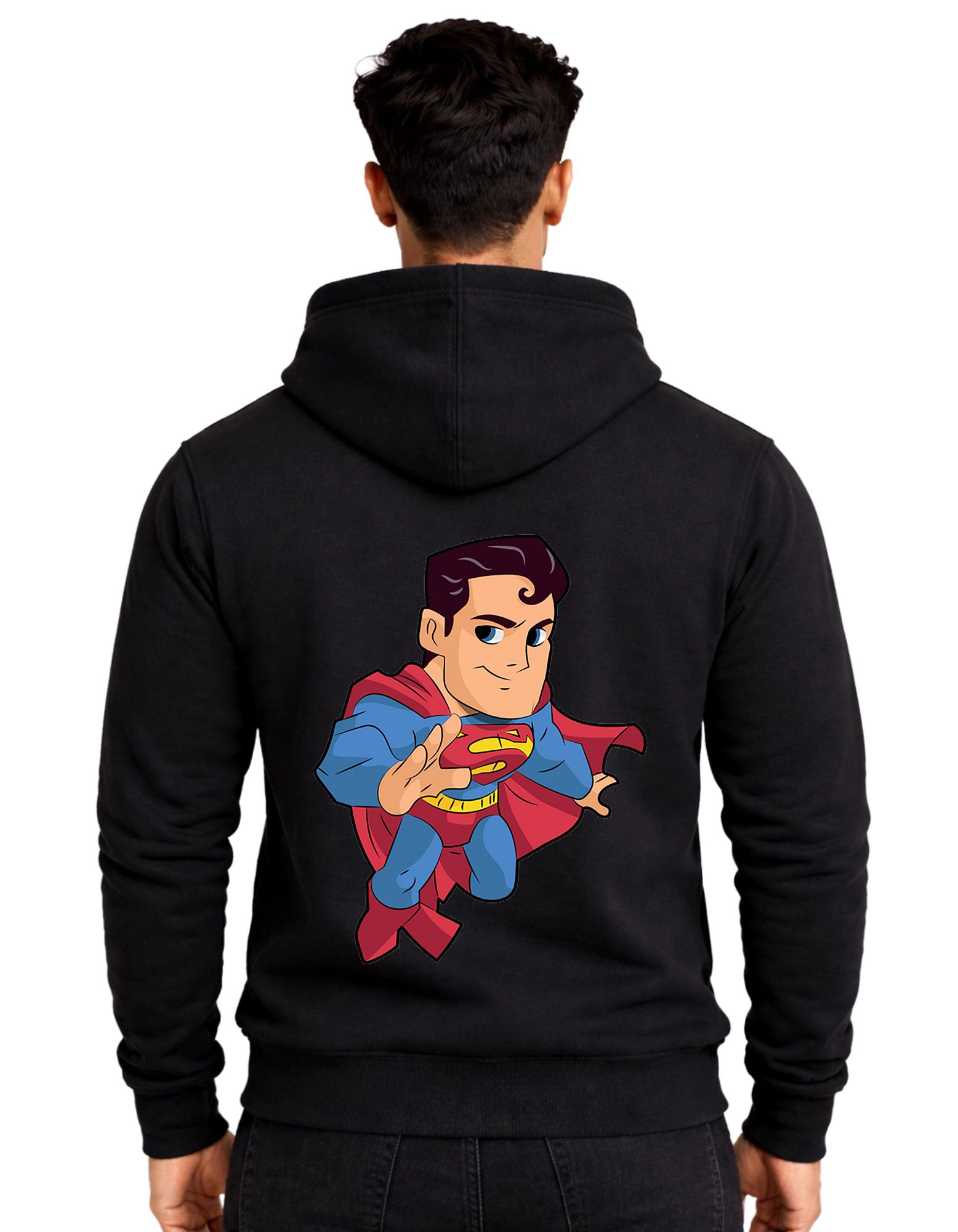 Superman Cartoon Graphic Polycotton Hoodie Without Zipper 300 GSM Black