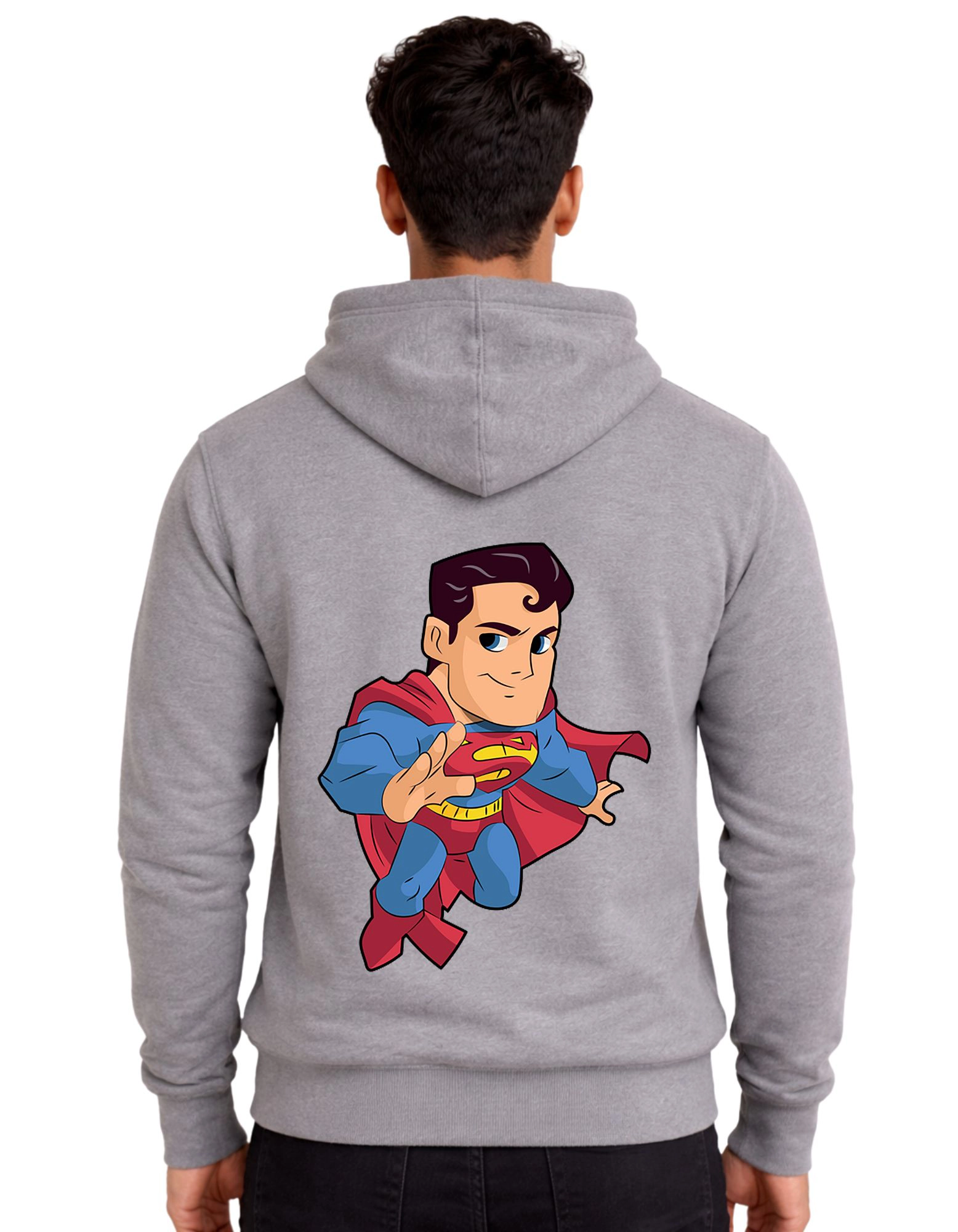 Superman Cartoon Graphic Polycotton Hoodie Without Zipper 300 GSM Grey