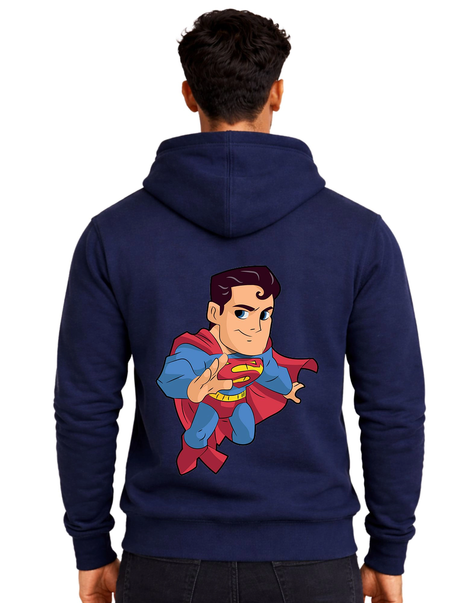 Superman Cartoon Graphic Polycotton Hoodie Without Zipper 300 GSM Navy Blue