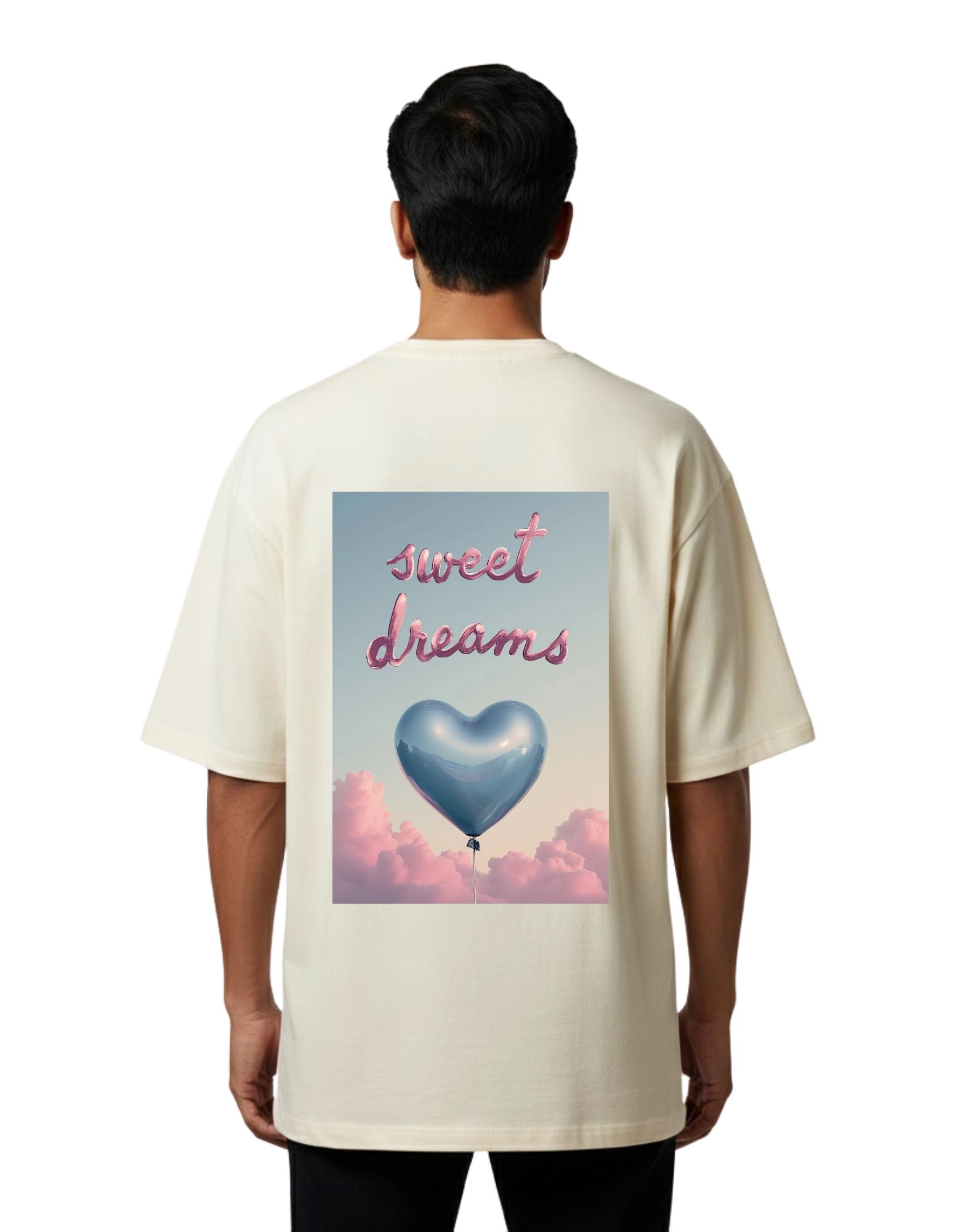 Sweet Dreams Oversized French Terry T-Shirt 240 GSM Half Sleeve Beige 