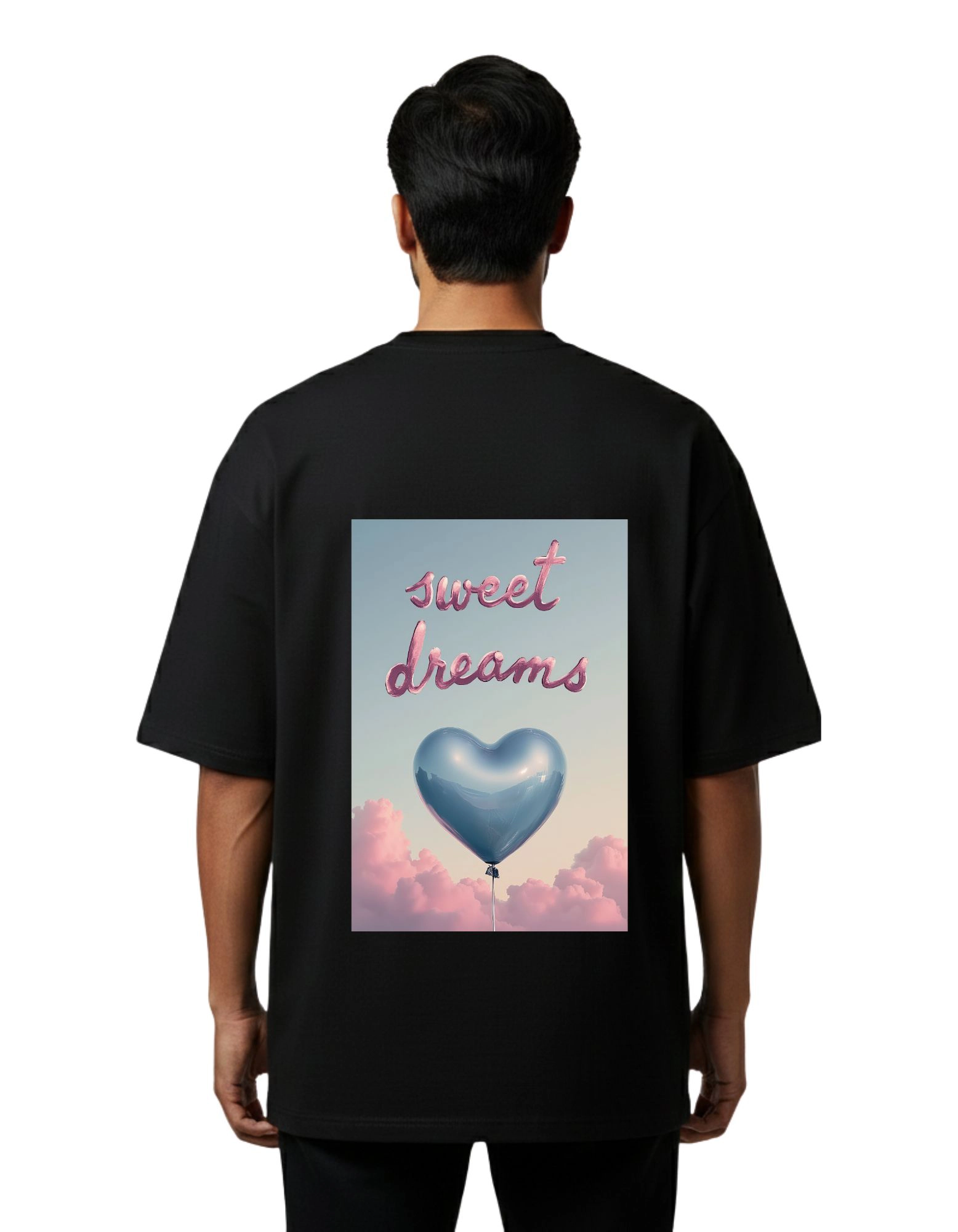 Sweet Dreams Oversized French Terry T-Shirt 240 GSM Half Sleeve Black