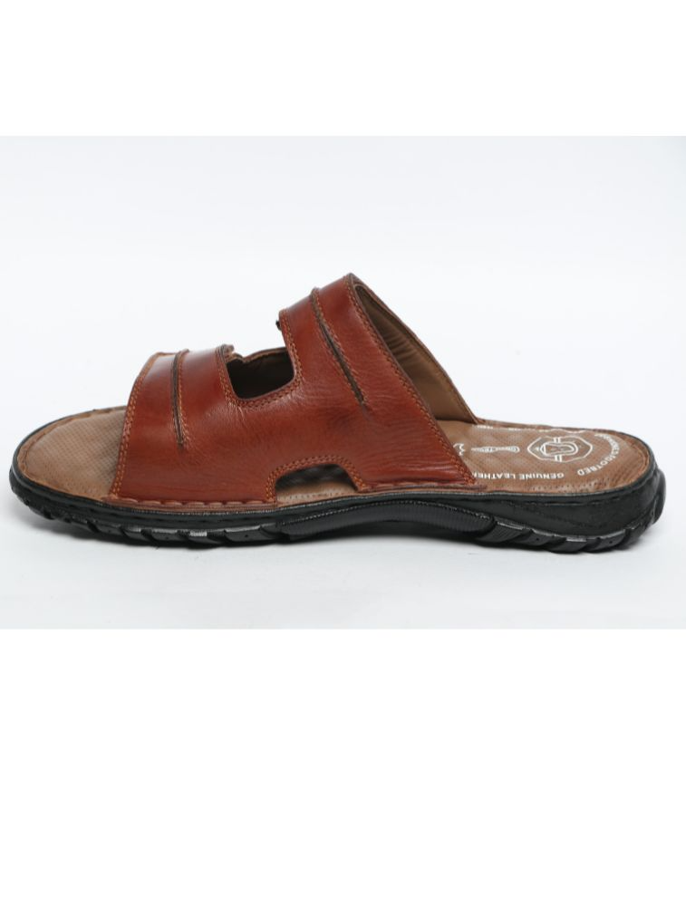 Tan Azzam Stitchdown Genuine Leather Sandals