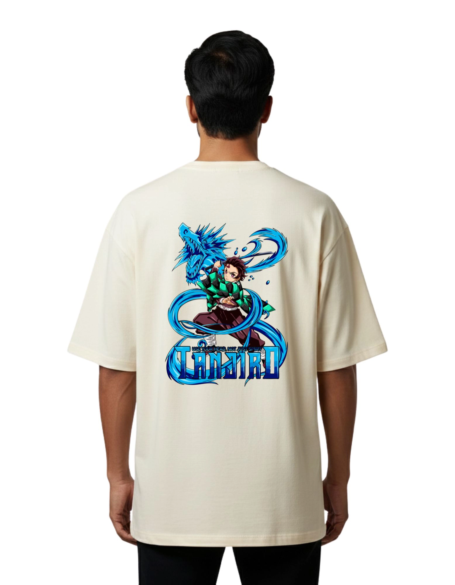 Tanjiro Anime Oversize Cotton French Terry T-Shirt 240 GSM Beige
