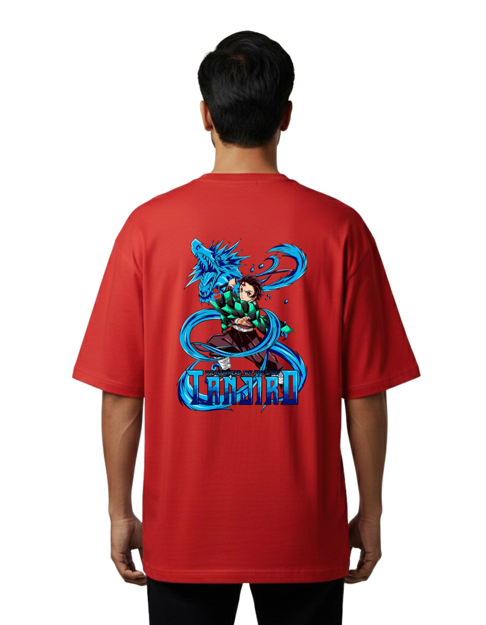 Tanjiro Anime Oversize Cotton French Terry T-Shirt 240 GSM Red