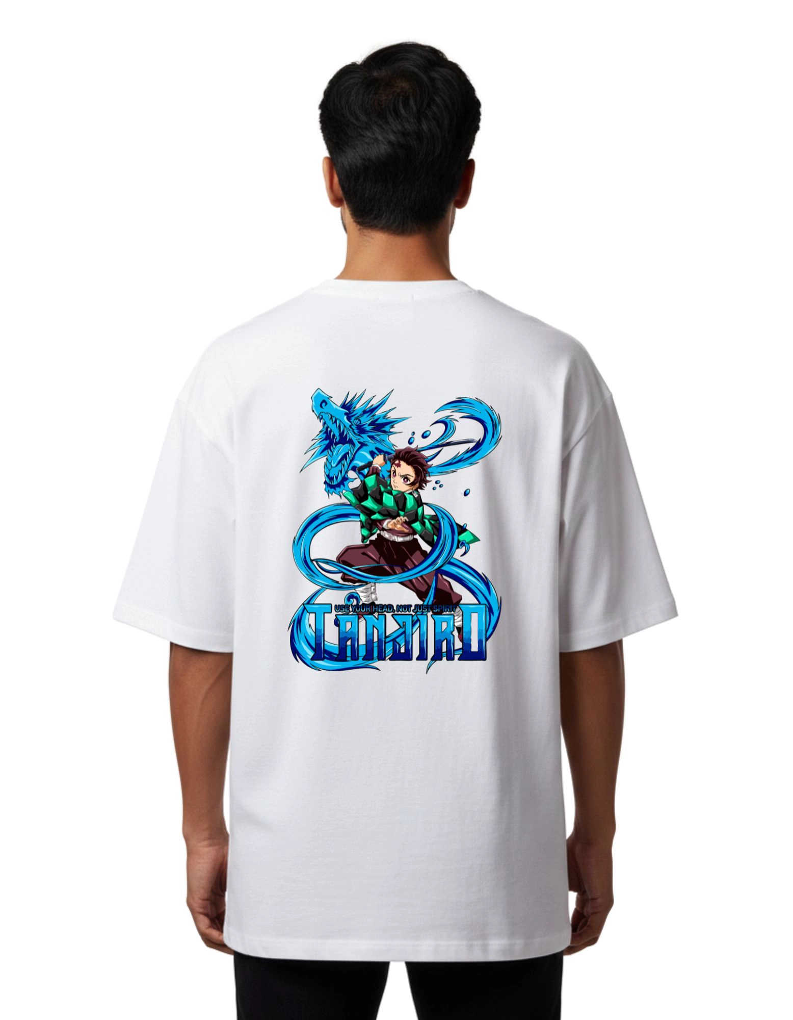 Tanjiro Anime Oversize Cotton French Terry T-Shirt 240 GSM White