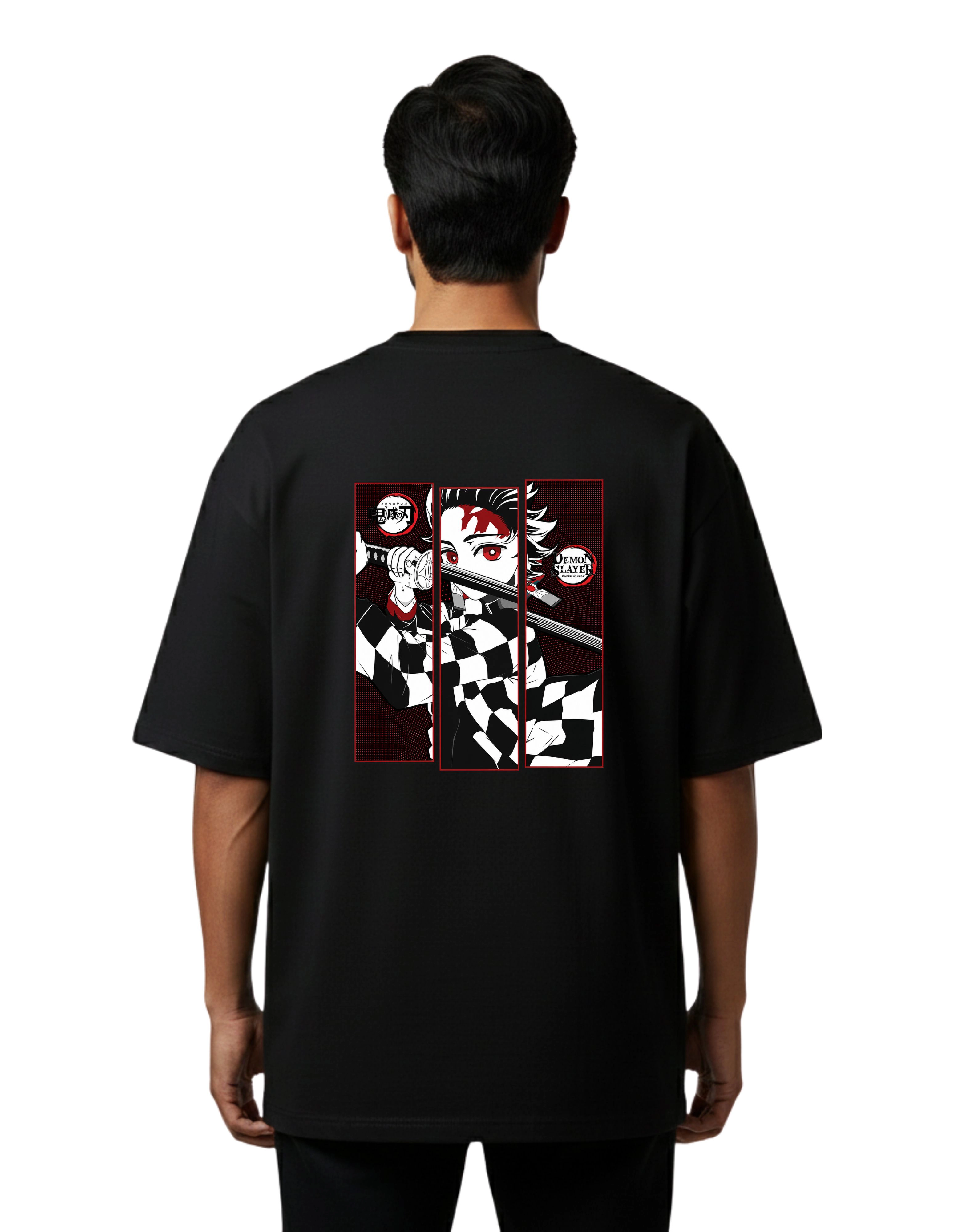 Tanjiro Warrior Demon Slayer Oversize Cotton French Terry T-Shirt 240 GSM Black