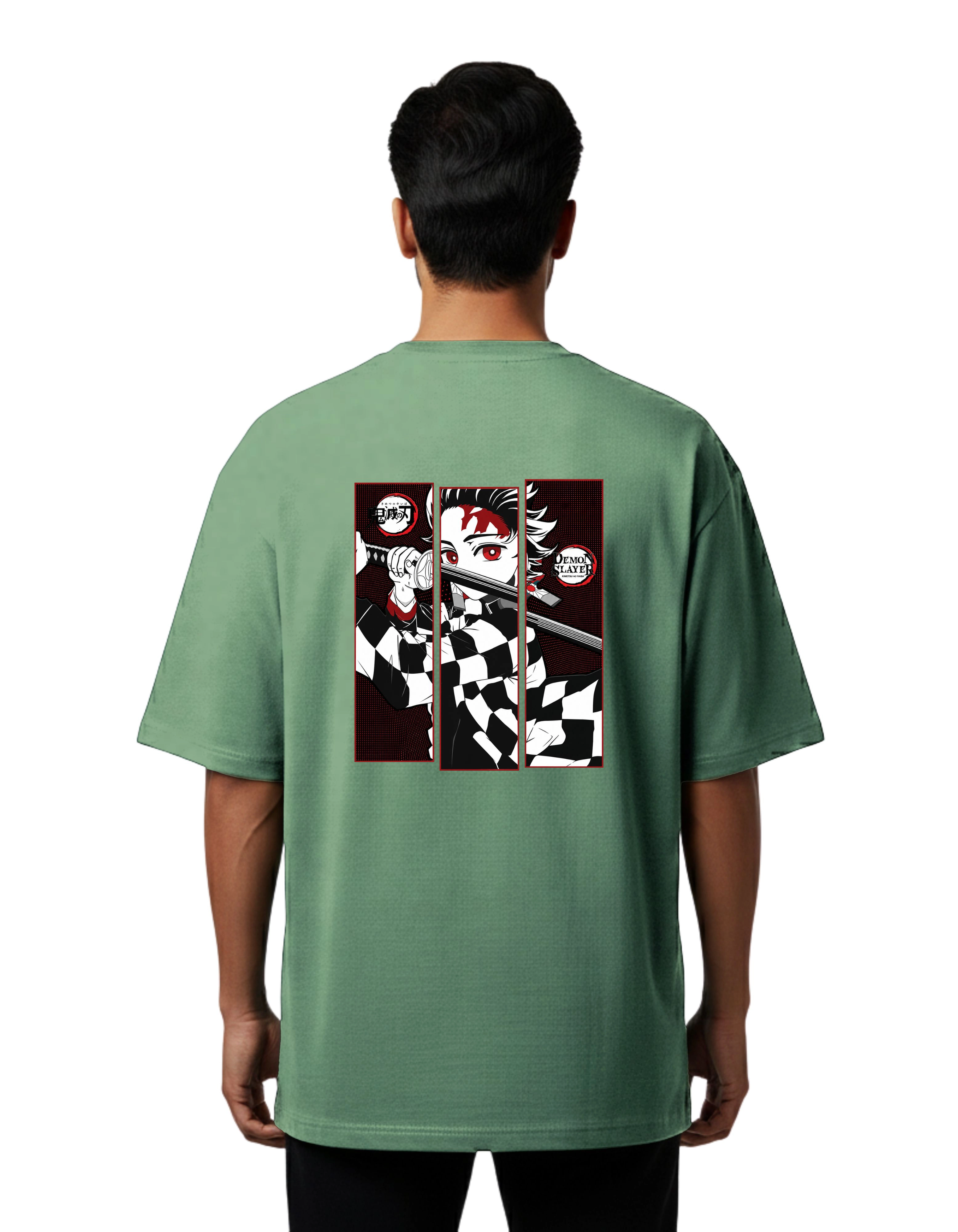 Tanjiro Warrior Demon Slayer Oversize Cotton French Terry T-Shirt 240 GSM D Green