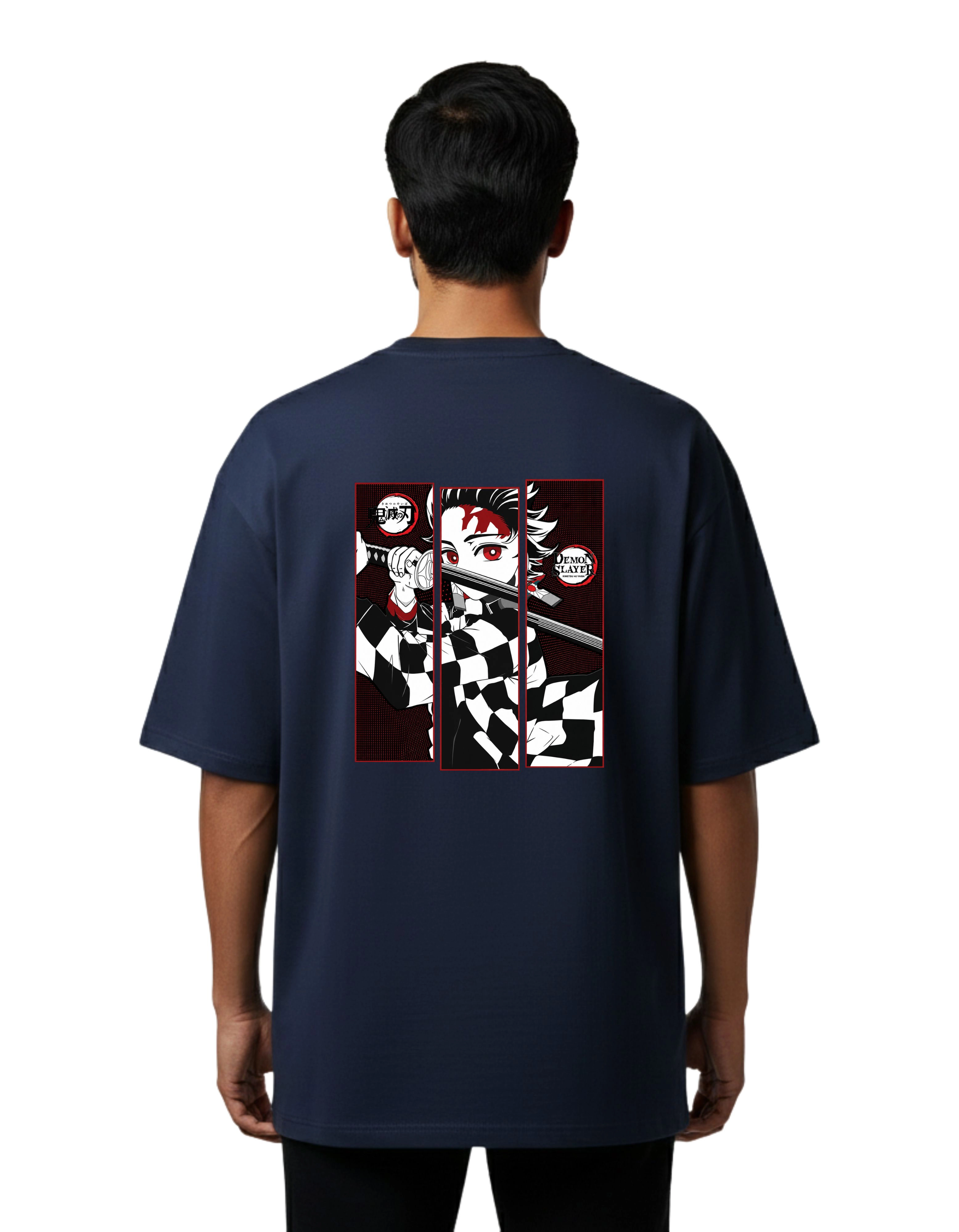 Tanjiro Warrior Demon Slayer Oversize Cotton French Terry T-Shirt 240 GSM Navy Blue