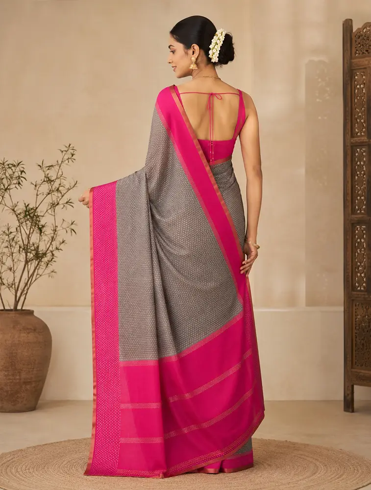 Taupe And Pink  Womens Pure Linen Premium Weaves Sarees — bulk from ₹1521