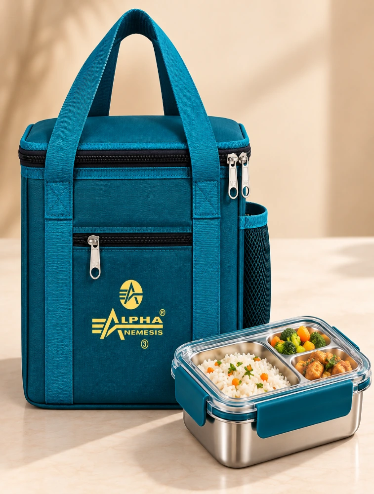 Teal Blue Alpha Nemesis Square Smart Carry Lunch Bag
