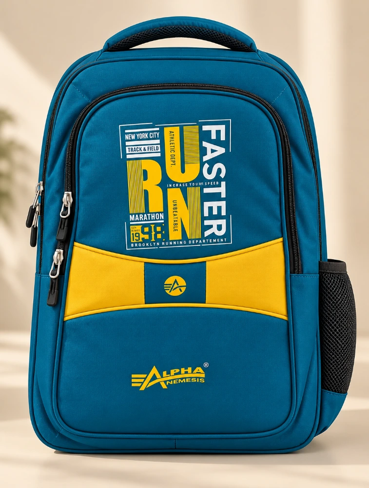 Teal Blue Alpha Nemesis Run Faster 3x3 School Backpack