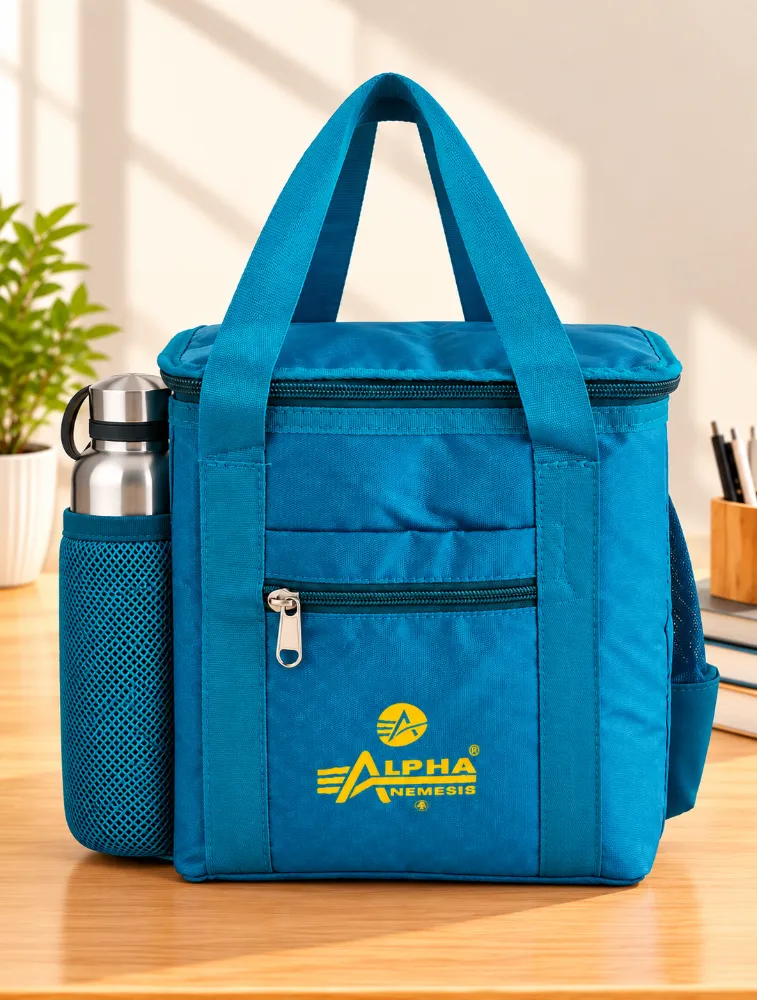 Teal Blue Alpha Nemesis Square Smart Carry Lunch Bag