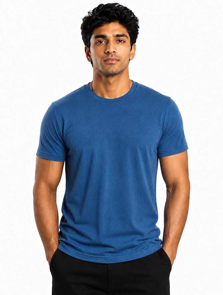 Teal Blue Cotton 180 GSM Round Neck Half Sleeve Seamless Tshirt 