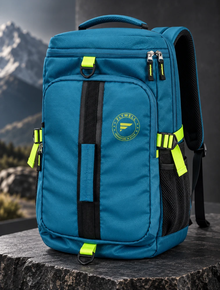 Teal Blue Flywell Multi Compartment Travel And Adventure Backpack