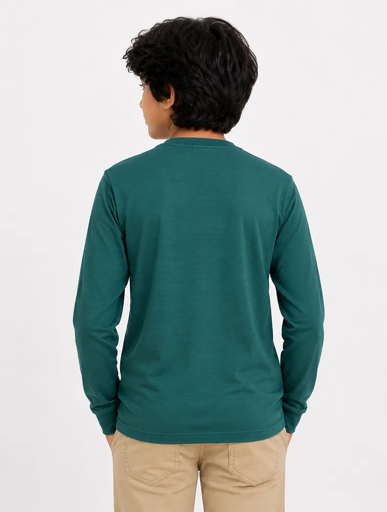 Teal Blue Kids Premium Solid Printed Round Full Sleeve T Shirt 