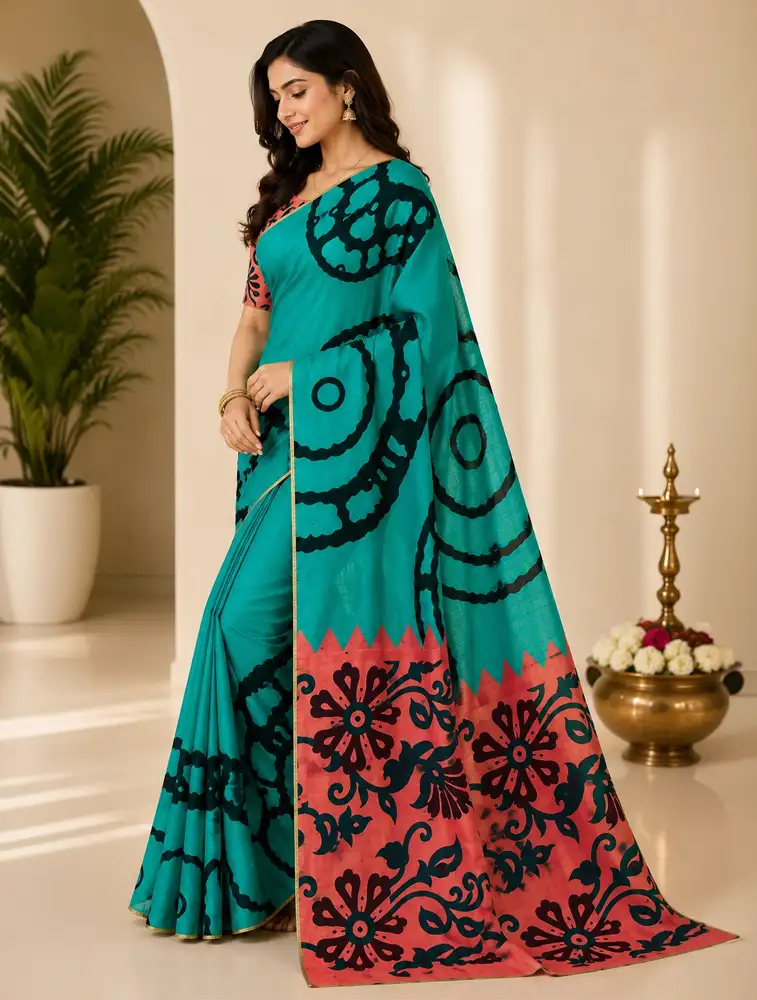 Teal Blue Womens Designer Art Silk Sarees