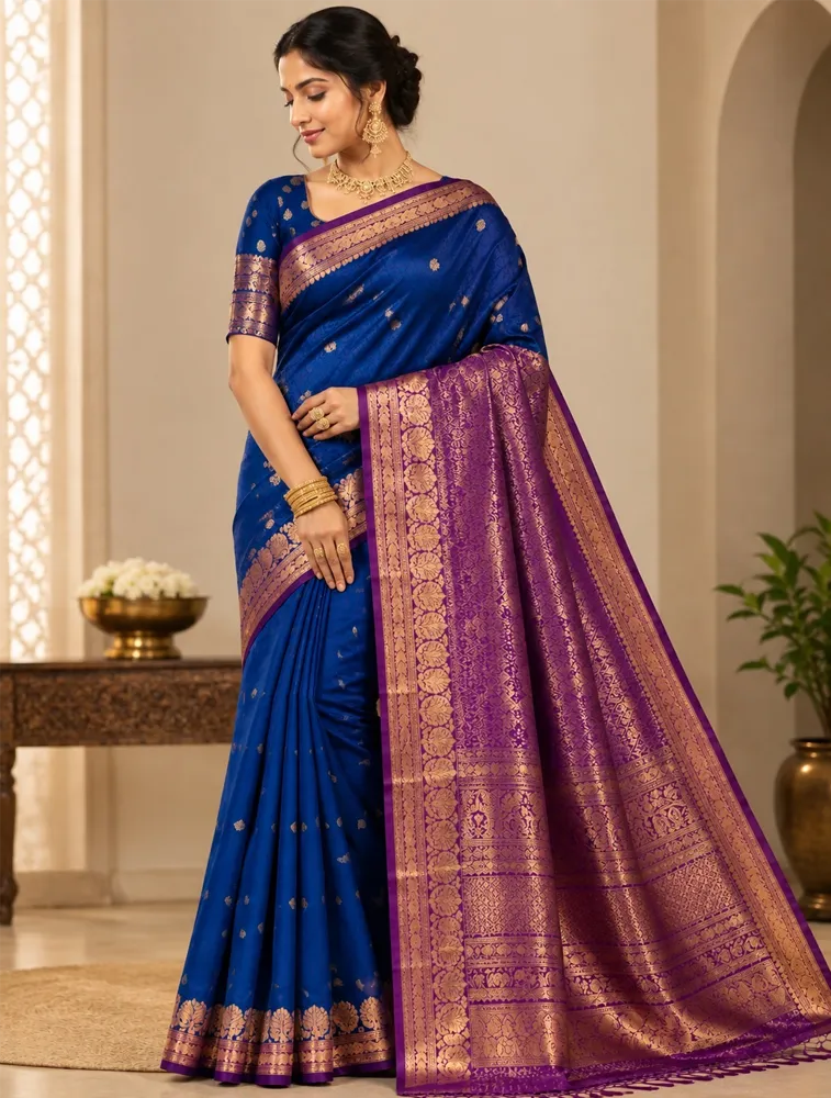 Teal Blue Womens Premium Semi Gadwal Saree