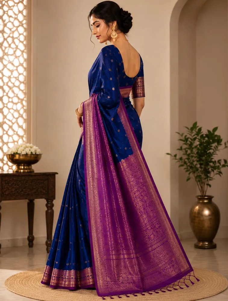 Teal Blue Womens Premium Semi Gadwal Saree