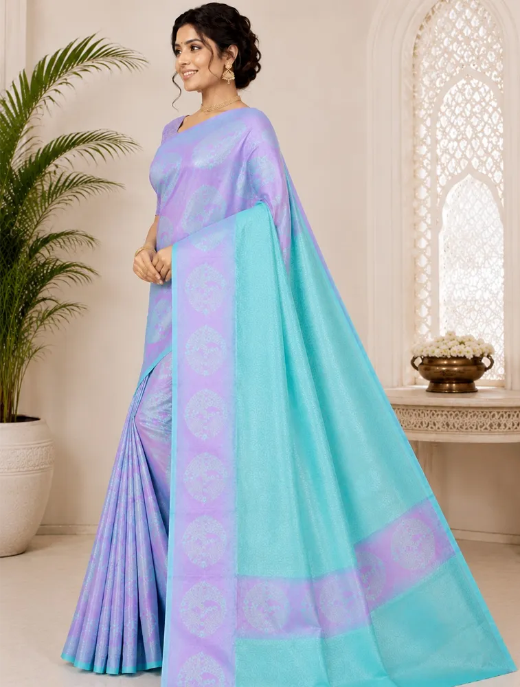 Teal Blue Womens Printed Luxury Arihent Soft Silk Sarees