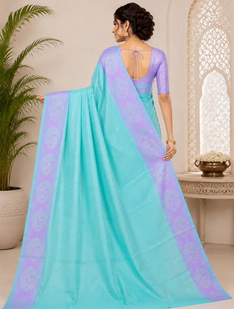 Teal Blue Womens Printed Luxury Arihent Soft Silk Sarees — bulk from ₹1960