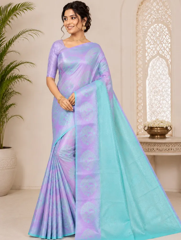 Teal Blue Womens Printed Luxury Arihent Soft Silk Sarees — bulk from ₹1960