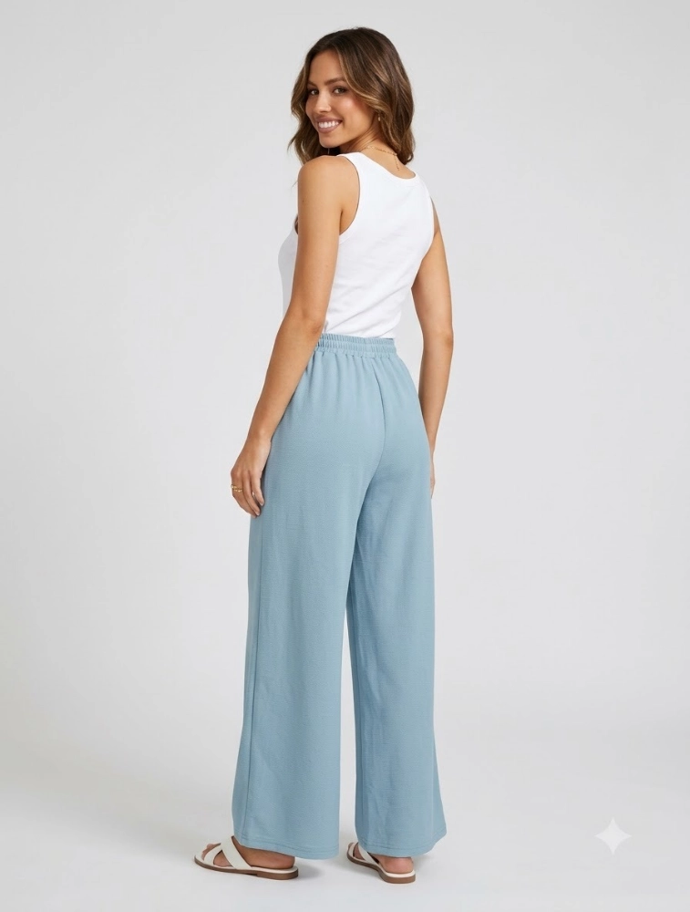 Teal Blue Womens Solid Wide Leg Palazzo Pant