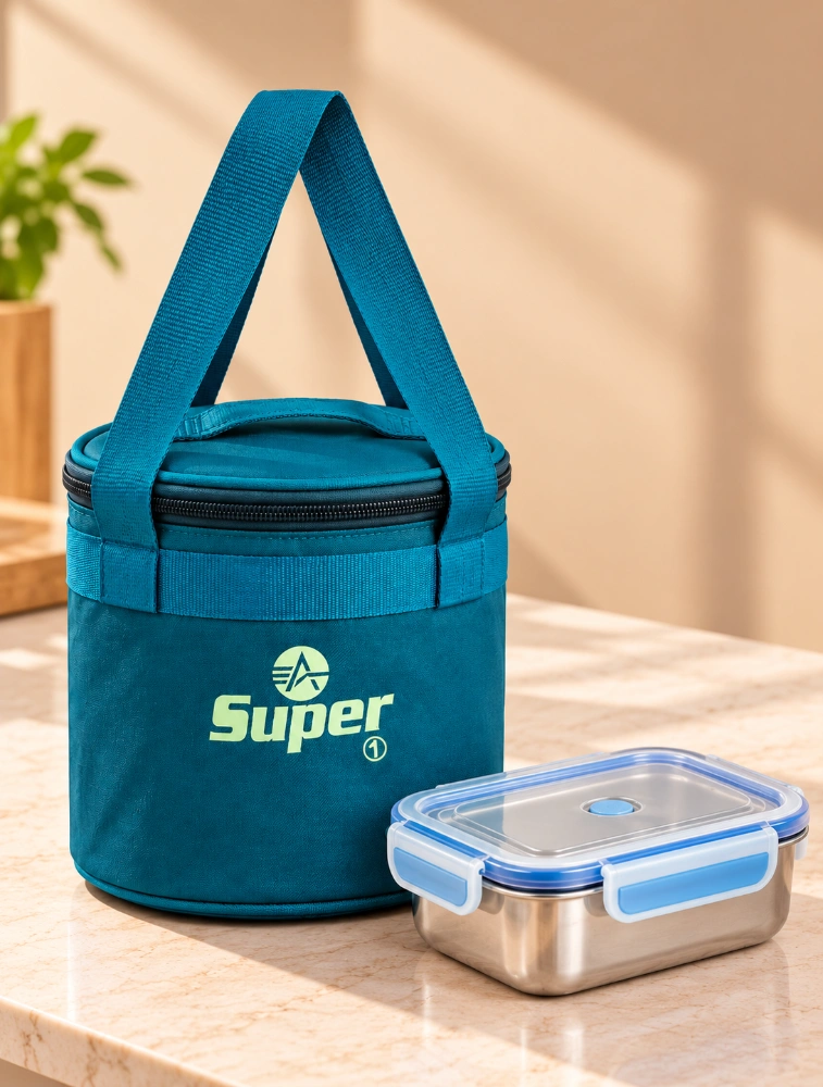 Teal blue With Green Alpha Nemesis Mini Round Insulated Lunch Bag