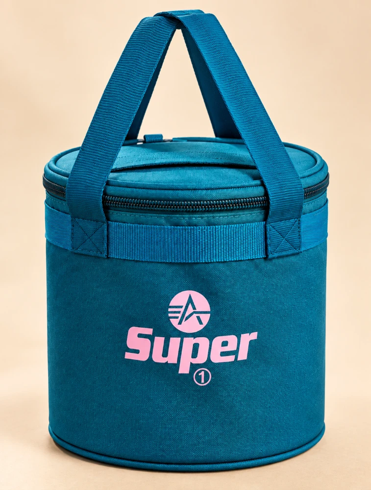 Teal blue With Pink Alpha Nemesis Mini Round Insulated Lunch Bag