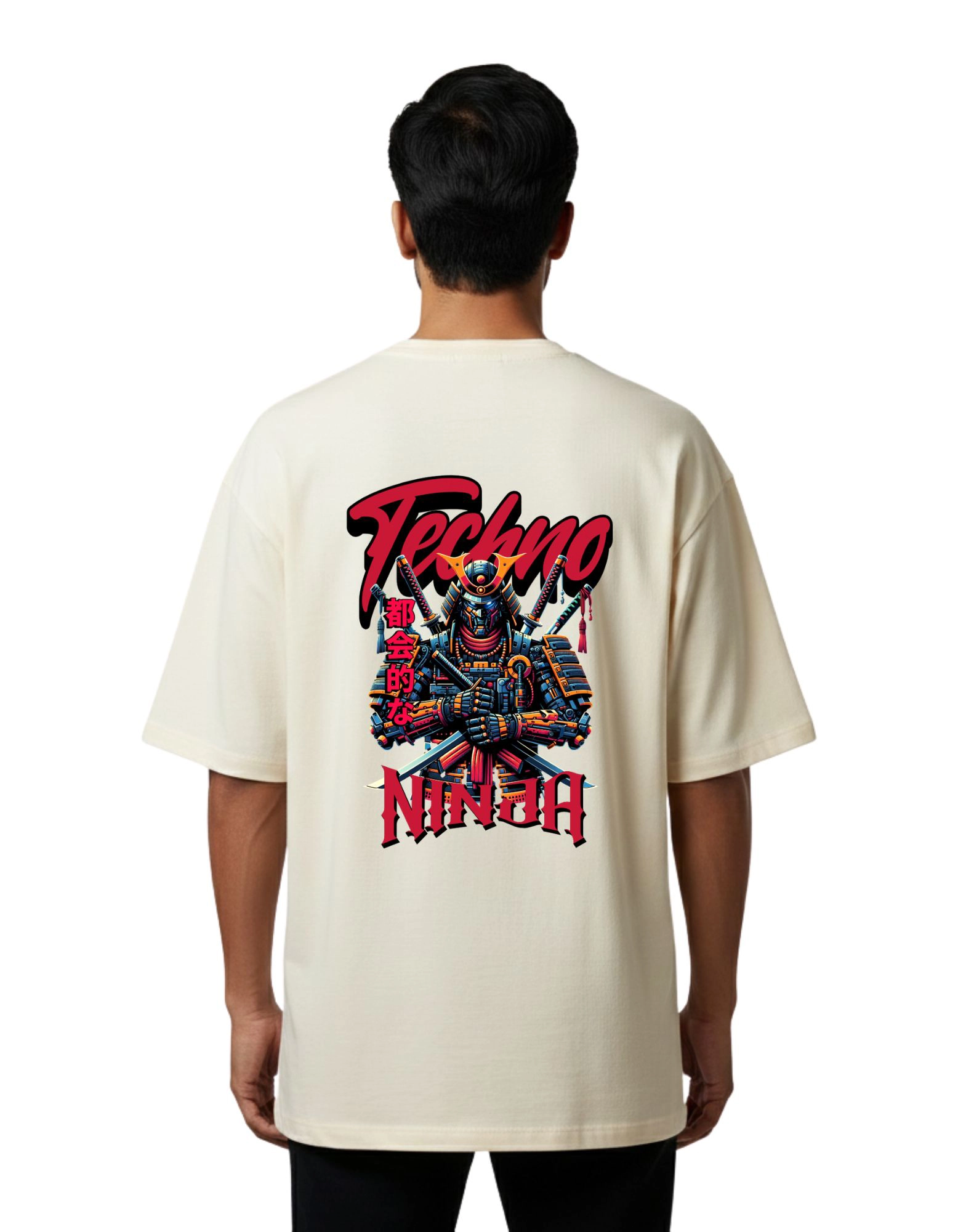 Techno Ninja Oversize Cotton French Terry T-Shirt 240 GSM Beige