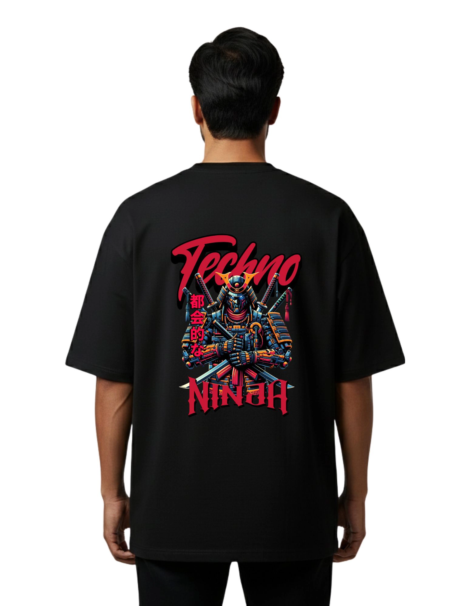 Techno Ninja Oversize Cotton French Terry T-Shirt 240 GSM Black